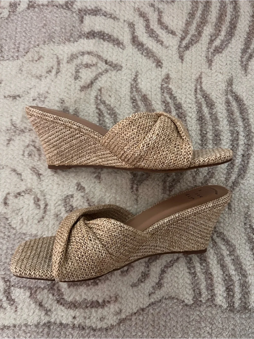 A New Day Women’s Size 6 Woven Knotted Wedge Slide Sandals - Natural Straw